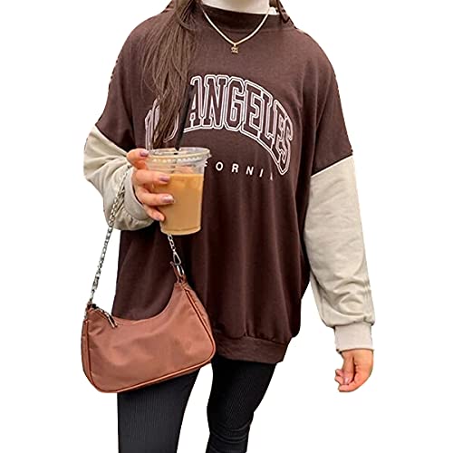 Tomwell Damen Sweatshirt Buchstaben Druck Langarm Rundhals Pullover Warm Pulli Oversized Casual Bequem Teenager Mädchen Hoodie Sportbekleidung Lang Tops W Braun XS von Tomwell