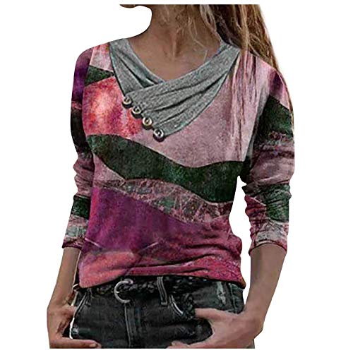 Tomwell Damen Sweatshirt Casual Farbblock Langarmshirt Rundhals Pulli Bluse Top Pullover Oberteile B Violett 2XL von Tomwell