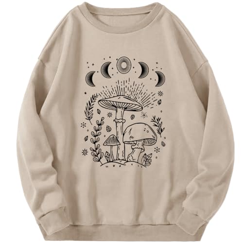 Tomwell Damen Sweatshirt ohne Kapuze Oversized Vintage Pullover Briefe Drucken Langarm Retro Lockerer Langarmshirt Teenager Mädchen Herbst Winter Pulli G Beige M von Tomwell