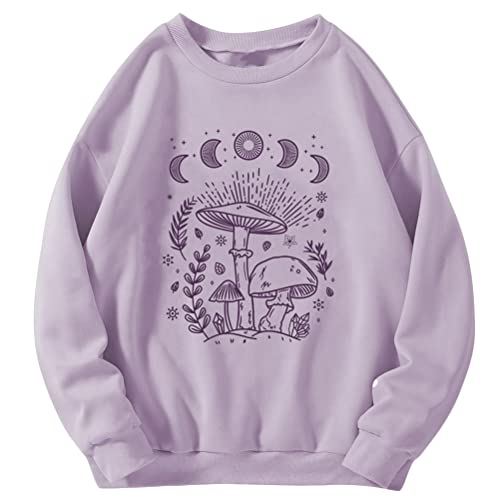 Tomwell Damen Sweatshirt ohne Kapuze Oversized Vintage Pullover Briefe Drucken Langarm Retro Lockerer Langarmshirt Teenager Mädchen Herbst Winter Pulli G Violett S von Tomwell