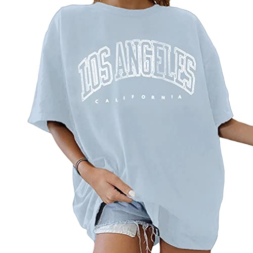 Tomwell Damen T-Shirt Sommer Kurzarm Grafikdruck Shirt Tunika Lose Rundhals Longshirt Frauen Bluse Oberteile Lang Tops für Teen Girls Sommer Dunkelblau M von Tomwell