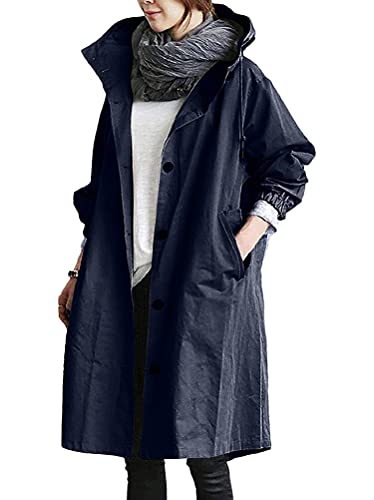 Tomwell Damen Trenchcoat Lange Windjacke lässige langärmelige Jacke Revers Windjacke mit Gürtel zweireihig Frühling und Herbst Damen lässige Modejacke A Dunkelblau L von Tomwell