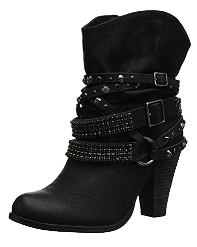 Tomwell Damen Winterschuhe mit Hohem Absatz Stiefeletten Runde Kappe Herbst Winter Elegant Freizeit Ankle Arbeits Stiefel Winterstiefel Damenschuhe A Schwarz 37 EU von Tomwell