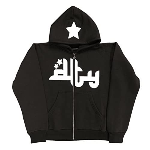 Tomwell Damen Y2K Jacke Zip Up Hoodies Sterne Motiv Graphics Harajuku für Paare Sweatshirt Vintage Kapuzenjacke Unisex Locker Sweatjacke mit Kapuze 90er E-Girl Top H Schwarz XL Tomwell Damen Y2K Jacke Zip Up Hoodies Sterne Motiv Graphics Harajuku für Paare Sweatshirt Vintage Kapuzenjacke Unisex Locker Sweatjacke mit Kapuze 90er E-Girl Top H Schwarz XL von Tomwell