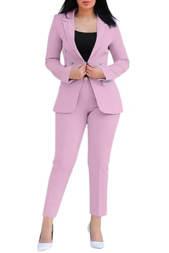 Tomwell Damen Zweiteiliger Business Anzug Set Revers Büro Formal Blazer Langarm Drucken Anzugjacke Hosenanzug Slim Fit Hose 2-teilig Sportanzug Streetwear D Rosa M von Tomwell