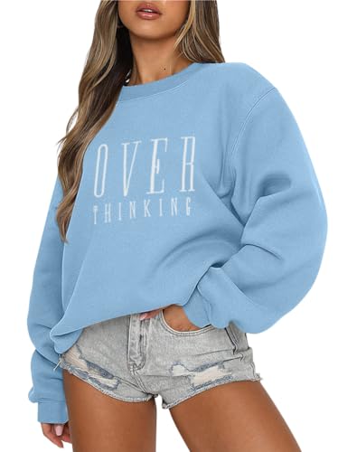 Tomwell Damen übergroße Sweatshirt Los Angeles Vintage Oversized Langarmshirt Rundhals Pullover Teenager Mädchen Casual Oberteile Tops Winter Herbst Streetwear Pulli A Hellblau L von Tomwell