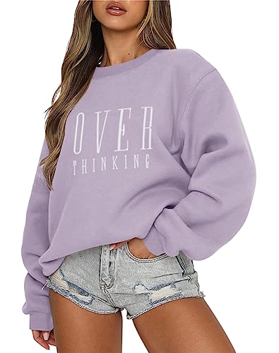 Tomwell Damen übergroße Sweatshirt Los Angeles Vintage Oversized Langarmshirt Rundhals Pullover Teenager Mädchen Casual Oberteile Tops Winter Herbst Streetwear Pulli A Violett M von Tomwell