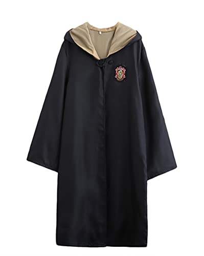 Tomwell HP Cosplay Umhang mit Kapuze Kostüm Set Umhang Mantel Zauberstab Krawatte Schal Gryffindor Kostüm Schuluniform Fasching Karneval Kostüm Halloween Fest A Gelb 135CM von Tomwell