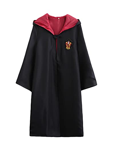 Tomwell HP Cosplay Umhang mit Kapuze Kostüm Set Umhang Mantel Zauberstab Krawatte Schal Gryffindor Kostüm Schuluniform Fasching Karneval Kostüm Halloween Fest A Rot 155CM von Tomwell