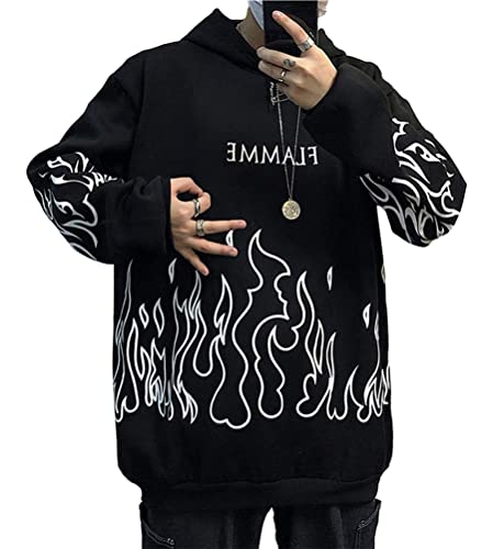 Tomwell Herren Hoodie Casual Hoodie Pullover Hip Hop Street Style Sweatshirt Unisex Langarm Kapuzenpullover Pullover Sweatshirt A Schwarz L von Tomwell