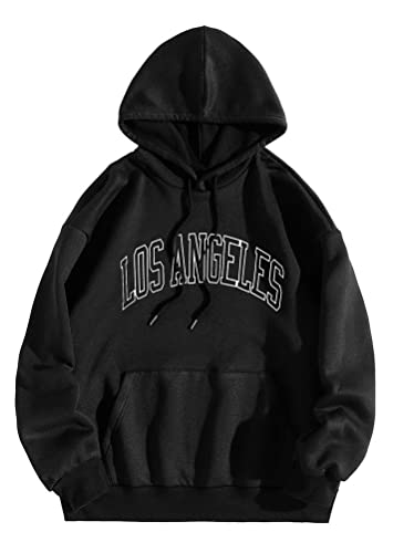 Tomwell Herren Hoodie Pullover mit Kapuze Kapuzenpullover für Damen Herren Los Angeles Langarm Sweatshirt Männer Sports Hoodie für Paare Warm Pulli A Schwarz M von Tomwell