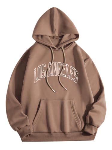 Tomwell Herren Hoodie Pullover mit Kapuze Kapuzenpullover für Damen Herren Los Angeles Langarm Sweatshirt Männer Sports Hoodie für Paare Warm Pulli Sportbekleidung A Braun XL von Tomwell