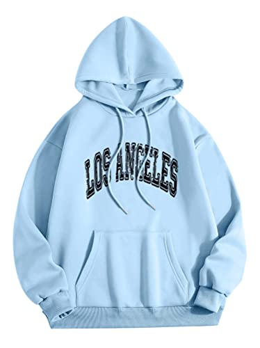 Tomwell Herren Hoodie Pullover mit Kapuze Kapuzenpullover für Damen Herren Los Angeles Langarm Sweatshirt Männer Sports Hoodie für Paare Warm Pulli Sportbekleidung B Blau S von Tomwell