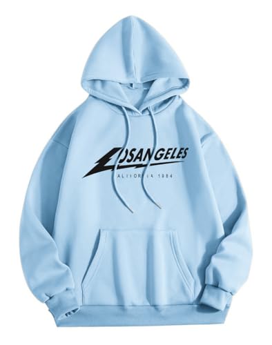 Tomwell Herren Hoodie Pullover mit Kapuze Kapuzenpullover für Damen Herren Los Angeles Langarm Sweatshirt Männer Sports Hoodie für Paare Warm Pulli Sportbekleidung F Blau XL von Tomwell