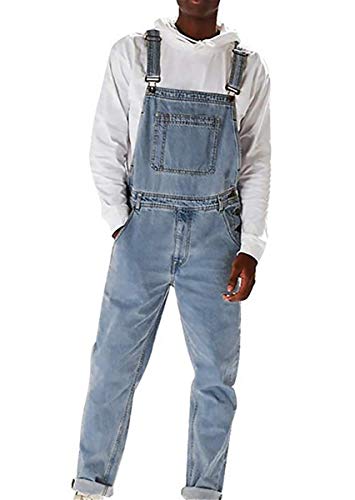 Tomwell Herren Jeans Latzhose Lange Jeanshose Jumpsuit Suspender Pants Denim Bib Skinny Fit Streetwear Stone-Washed Zerreißen Arbeitshosen Qualität mit Taschen B Hellblau XS von Tomwell