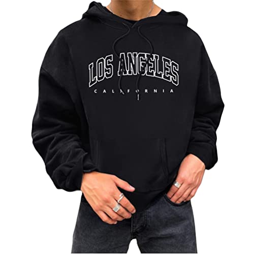 Tomwell Herren Kapuzenpullover Buchstaben Druck Langarm Pullover Lässiges Los Angeles Sweatshirt Warm Pulli mit Kapuze und Sports Casual Bequem Teenager Hoodie Mit Taschen D Schwarz L von Tomwell