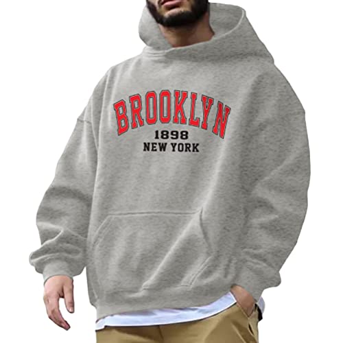 Tomwell Herren Kapuzenpullover Buchstaben Druck Langarm Pullover Lässiges Los Angeles Sweatshirt Warm Pulli mit Kapuze und Sports Casual Bequem Teenager Hoodie Mit Taschen D1 Grau M von Tomwell