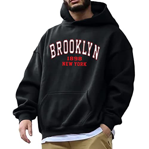 Tomwell Herren Kapuzenpullover Buchstaben Druck Langarm Pullover Lässiges Los Angeles Sweatshirt Warm Pulli mit Kapuze und Sports Casual Bequem Teenager Hoodie Mit Taschen D1 Schwarz XL von Tomwell