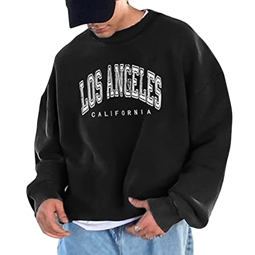 Tomwell Herren Kapuzenpullover Hoodie Druck Langarm Pullover Lässiges Los Angeles Sweatshirt Warm Pulli Sweatjacke mit Kapuze und Reißverschluss Sports Hoodie E Schwarz XS von Tomwell