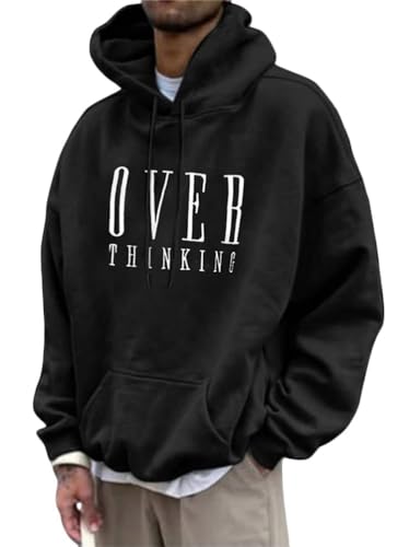 Tomwell Herren Kapuzenpullover Vintage Hoodie Druck Langarm Pullover für Männer Lässiges Oversized Sweatshirt Warm Pulli Sweatjacke mit Kapuze Sports Hoodie B Schwarz L von Tomwell