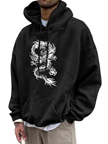 Tomwell Herren Kapuzenpullover Vintage Hoodie Druck Langarm Pullover für Männer Lässiges Oversized Sweatshirt Warm Pulli Sweatjacke mit Kapuze und Tasche Sports Hoodie A Schwarz S von Tomwell