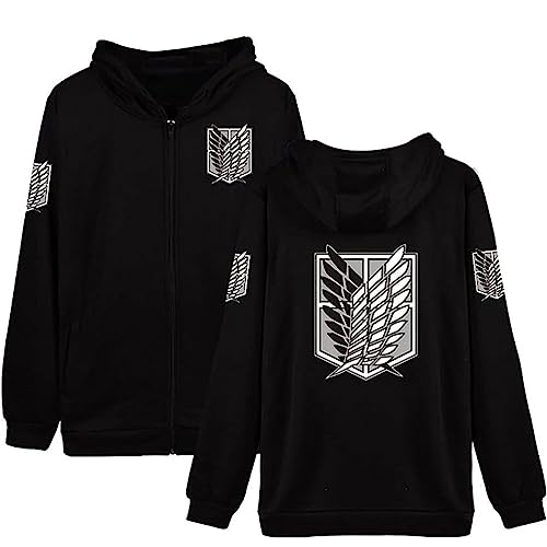 Tomwell Herren Kapuzenpullover mit Reißverschluss Anime Drucken AOT Scouting Legion Hoodie Jacke Sweatshirt Pullover 3D Pulli Damen Unisex A Schwarz XL von Tomwell