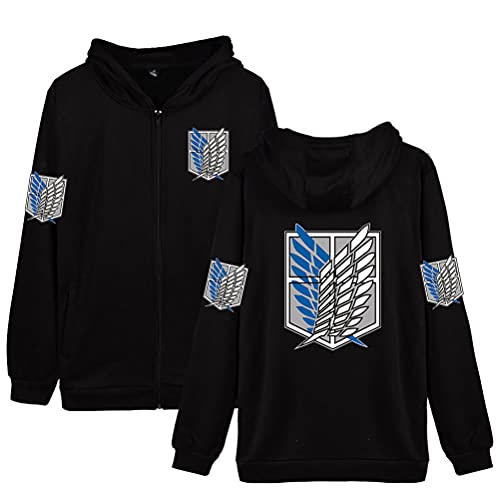 Tomwell Herren Kapuzenpullover mit Reißverschluss Anime Drucken AOT Scouting Legion Hoodie Jacke Sweatshirt Pullover 3D Pulli Damen Unisex D Schwarz M von Tomwell