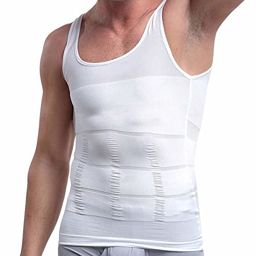 Tomwell Herren Kompressionsshirt Kurzarm Ärmellos Bauchweg Body Figurformendes Unterhemd Sport T-Shirt Atmungsaktiv Funktionsshirt Schnelltrocknende Shapewear Kompressions Sporthemden B Weiß M von Tomwell