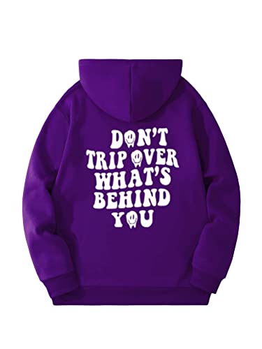 Tomwell Herren Rückendruck Letter Print Hoodie Pullover Oversize Vintage Kapuzenpullover für Damen Herren Langarm Sweatshirt Pulli Unisex Hoodie für Paare Sportbekleidung A Violett L von Tomwell