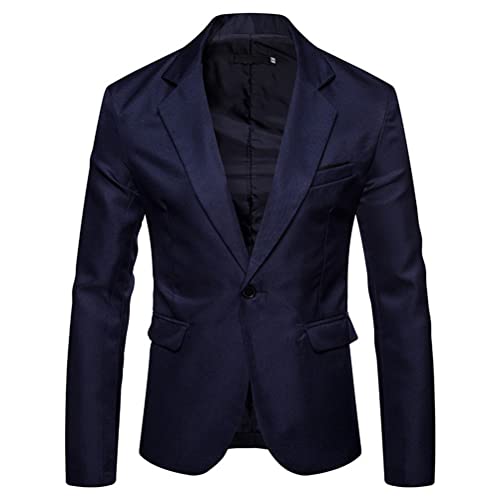 Tomwell Herren Sakko Einfarbig Blazer Slim Fit Männer Blazer Modern Freizeit Leichte Jacket Anzugjacke mit Knöpfen Sakko für Business Frühling und Herbst A Dunkelblau XXL von Tomwell