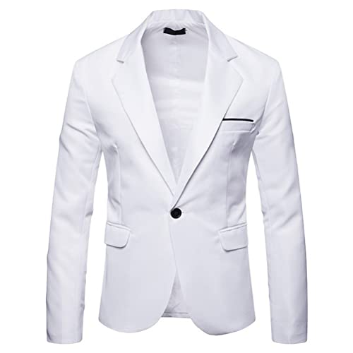 Tomwell Herren Sakko Einfarbig Blazer Slim Fit Männer Blazer Modern Freizeit Leichte Jacket Anzugjacke mit Knöpfen Sakko für Business Frühling und Herbst A Weiß L von Tomwell