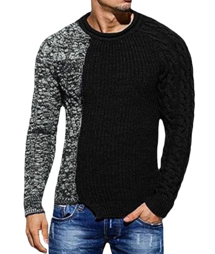 Tomwell Herren Strickpullover Rundhals Pullover Farbabstimmung Sweater Langarmshirt Rollkragenpullover Freizeit Slim fit Basic Männer Pullover Schwarz XS von Tomwell