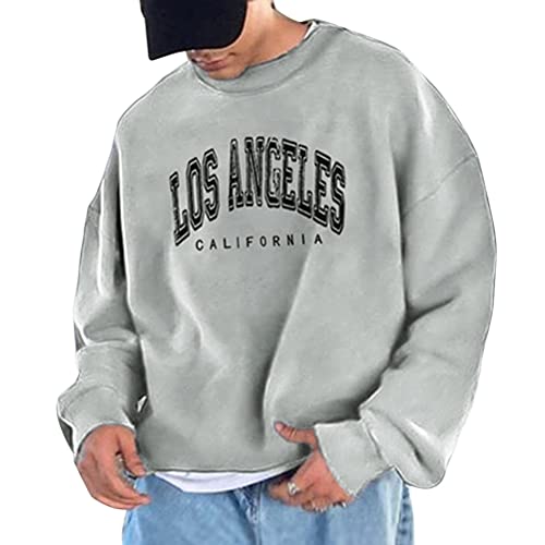 Tomwell Herren Sweatshirt Buchstaben Druck Langarm Oversized Hip Hop Pullover Lässiges Los Angeles Sweatshirt Warm Pulli Sports Casual Bequem Teenager Streetwear E Grau XL von Tomwell