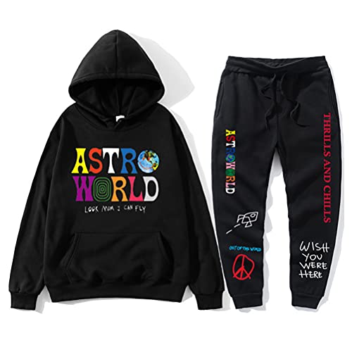 Tomwell Herren Trainingsanzug ASTROWORLD Oversized Sweatshirts Jogginghose und Kapuzenpullover Hip Hop Hoodie und pants Sets Sportanzug A Schwarz L von Tomwell