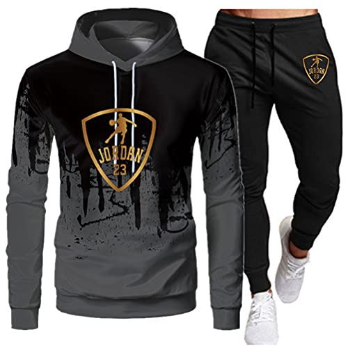 Tomwell Herren Trainingsanzug Lambo Drucken Jogginganzug Sportanzug Jogginghose Sporthose und Trainingsjacke Kapuzenpullover Sweatshirt Gym Sportbekleidung Grau-Schwarz XL von Tomwell