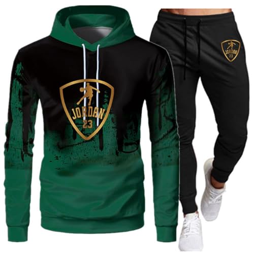 Tomwell Herren Trainingsanzug Lambo Drucken Jogginganzug Sportanzug Jogginghose Sporthose und Trainingsjacke Kapuzenpullover Sweatshirt Gym Sportbekleidung Grün-Schwarz XL von Tomwell