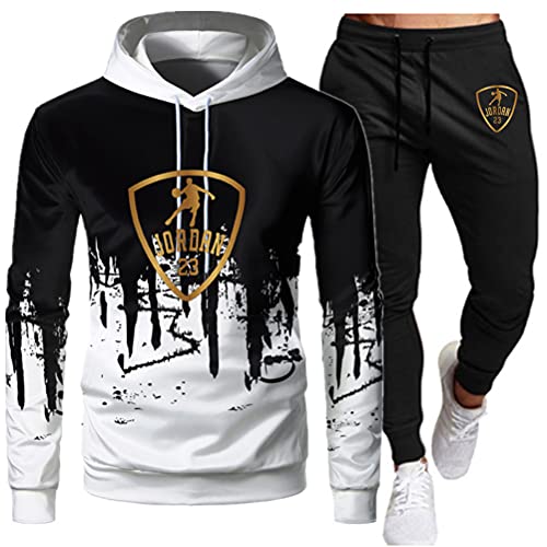 Tomwell Herren Trainingsanzug Lambo Drucken Jogginganzug Sportanzug Jogginghose Sporthose und Trainingsjacke Kapuzenpullover Sweatshirt Gym Sportbekleidung Weiß-Schwarz M von Tomwell