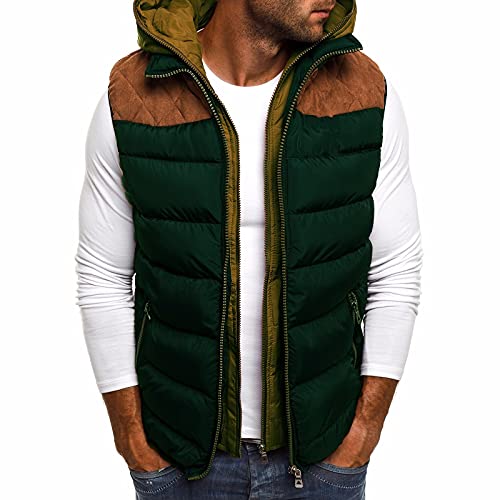 Tomwell Herren Weste Steppweste mit Kapuze Leicht Gilet Ärmellos Winterweste Zip Up Vest Jacke Übergangsjacke Outdoor A Grün XL von Tomwell