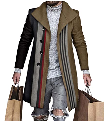 Tomwell Herren Winter Trenchcoat Langarm Wintermantel Warm Cardigan Schlank Lange Windbreaker Jacken Bedruckte Knopf Lässige Mantel Business Outwear A Khaki M von Tomwell