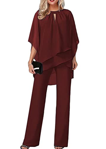 Tomwell Hosenanzug Damen Tüll Abendanzug Sets Zweiteiler Chiffon Shirt Und Hohe Taille Hosenanzug Elegant 2-Teiliges Set Outfit Cocktail Party Festlich Hosenanzug A Blau M A Blau M von Tomwell