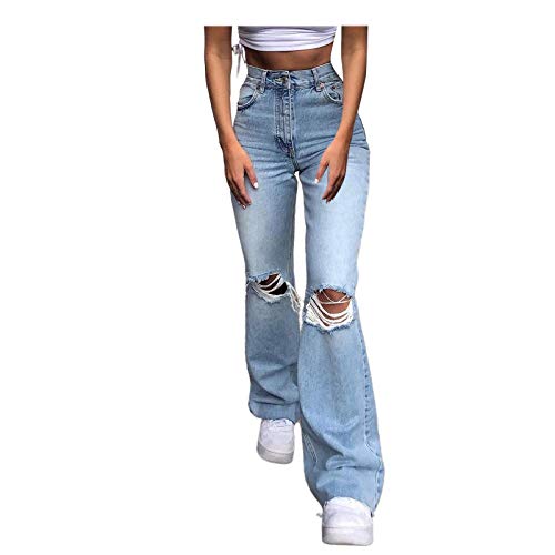 Tomwell Jeans Damen Boyfriend High Waist Jeanshose Locker Lang Boyfriend Jeans Blau Weites Bein Hose Denim Straight Lässig Weich Pants (S, D Hellblau, s) von Tomwell