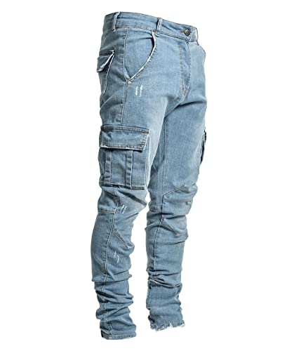 Tomwell Jeans Herren Slim Fit Jeanshose Stretch Denim Jeans Hose Männer Jeanshose Destroyed Hosen Tapered Fit Cargohose Herren Cargo Hose Regular Fit Jeans A Blau S von Tomwell