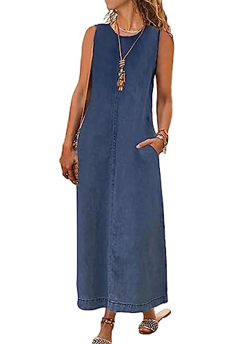 Tomwell Jeanskleid Sommerkleid Damen Jeans Kleider V-Ausschnitt Kurzarm Strandkleider Einfarbig A-Linie Kleid Boho Knielang Kleid Denimkleid J Dunkelblau M von Tomwell