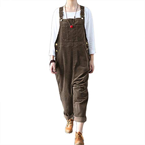 Tomwell Latzhose Damen Jumpsuit Cordoverall Vintage Overall ärmellose Riemenoverall Latzhose Braun 3XL von Tomwell