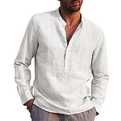 Tomwell Leinenhemd Herren Langarm Shirt Männer Einfarbig Freizeithemd Übergröße Sommer Casual Hemden Leichte Atmungsaktives Bequem Leinen Sommerhemden Loose Fit Weiß M von Tomwell