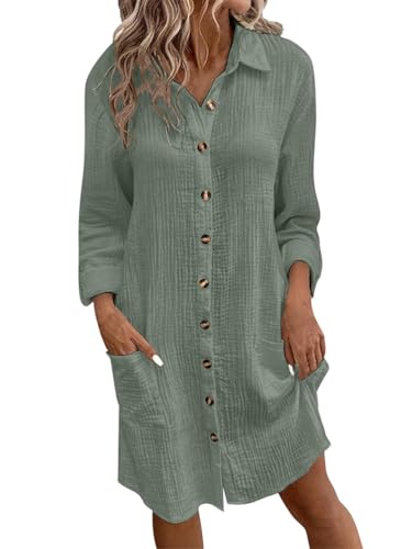 Tomwell Musselin Kleid Damen Leinen Kleider Elegant Kurzarm Blusenkleid Sommer Strandkleid Hemdblusenkleid Blusenkleid Locker Freizeitkleid C Grün S Tomwell Musselin Kleid Damen Leinen Kleider Elegant Kurzarm Blusenkleid Sommer Strandkleid Hemdblusenkleid Blusenkleid Locker Freizeitkleid C Grün S von Tomwell