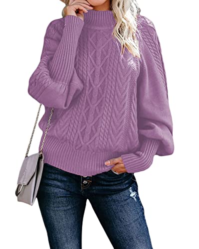 Tomwell Pullover Sweater Damen Rundhals Langarm T-Shirt Pullover Langarm Sweatshirt Einfarbig Gestrickter Pullover Top Lose Sweatshirts Violett XS von Tomwell