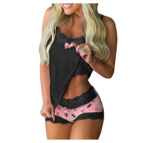 Tomwell Pyjama Set Damen Kurz Schlafanzug mit Shorts Valentinstag Weihnachten Nachtwäsche Set Zweiteilige Nachthemd Kleider für Frauen Spitzen Unterwäsche Kostüm Minirock Sleepwear von Tomwell