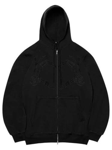 Tomwell Skelett Zip Up Hoodie für Damen Herren Goth Graphics Jacke Herbst Frühling Harajuku für Paare Sweatshirt Vintage Kordelzug Sweatjacke mit Kapuze Y2K Top J Schwarz XL von Tomwell