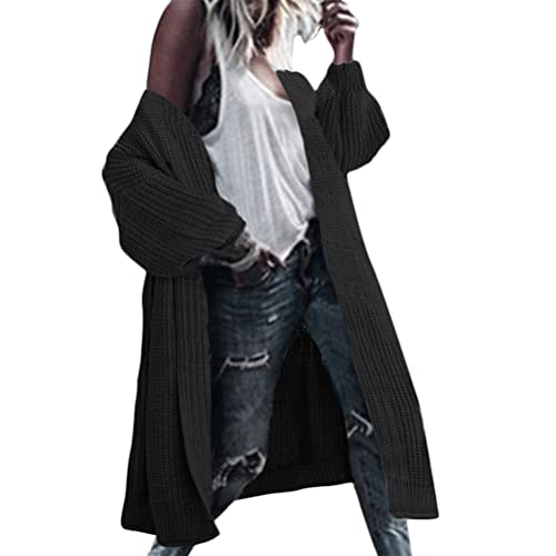 Tomwell Strickjacke Damen Gestrickt Strickmantel Grobstrick Pullover Open Front Strickcardigan Lang Mantel Verdicken Wollmantel Winterjacke Langstrickjacke Übergroß Lose Outwear Z Schwarz XXL von Tomwell